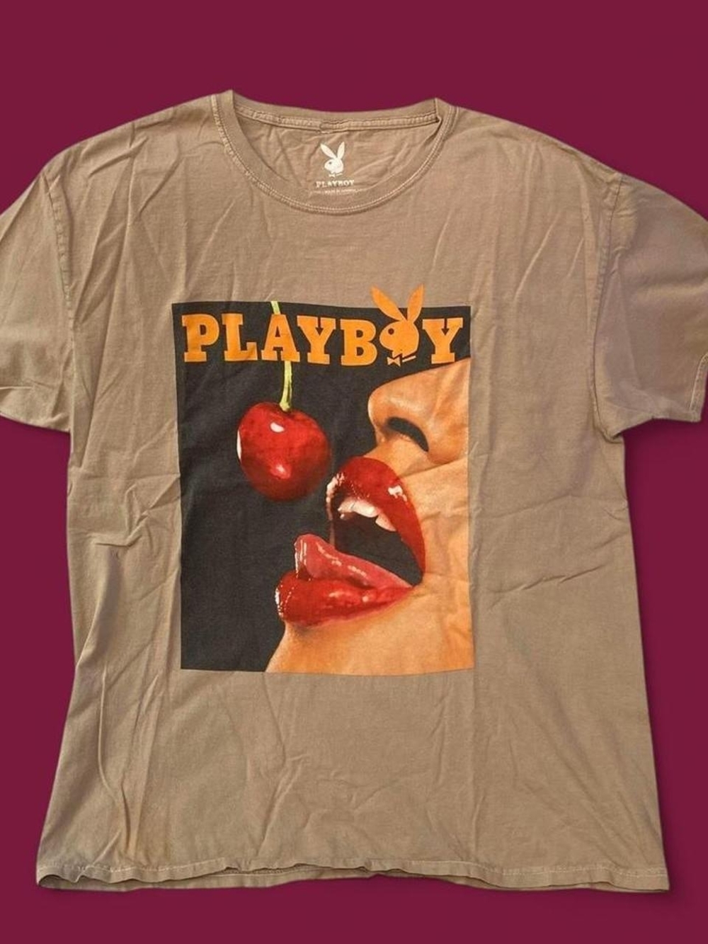 PLAYBOY Short Sleeve Tee with Cherry Lips Graphic
